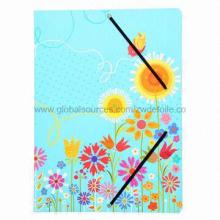 Elastic file folders, made of ivory paper, sunflowers printed, perry designs are welcome