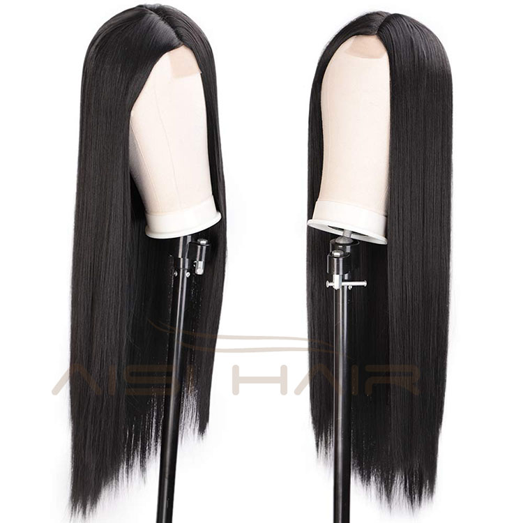 Aisi Hair Hotselling Cheap Wholesale Vendor Long Silky Straight Natural Wave Black Wig For Black Women Synthetic Hair Wigs