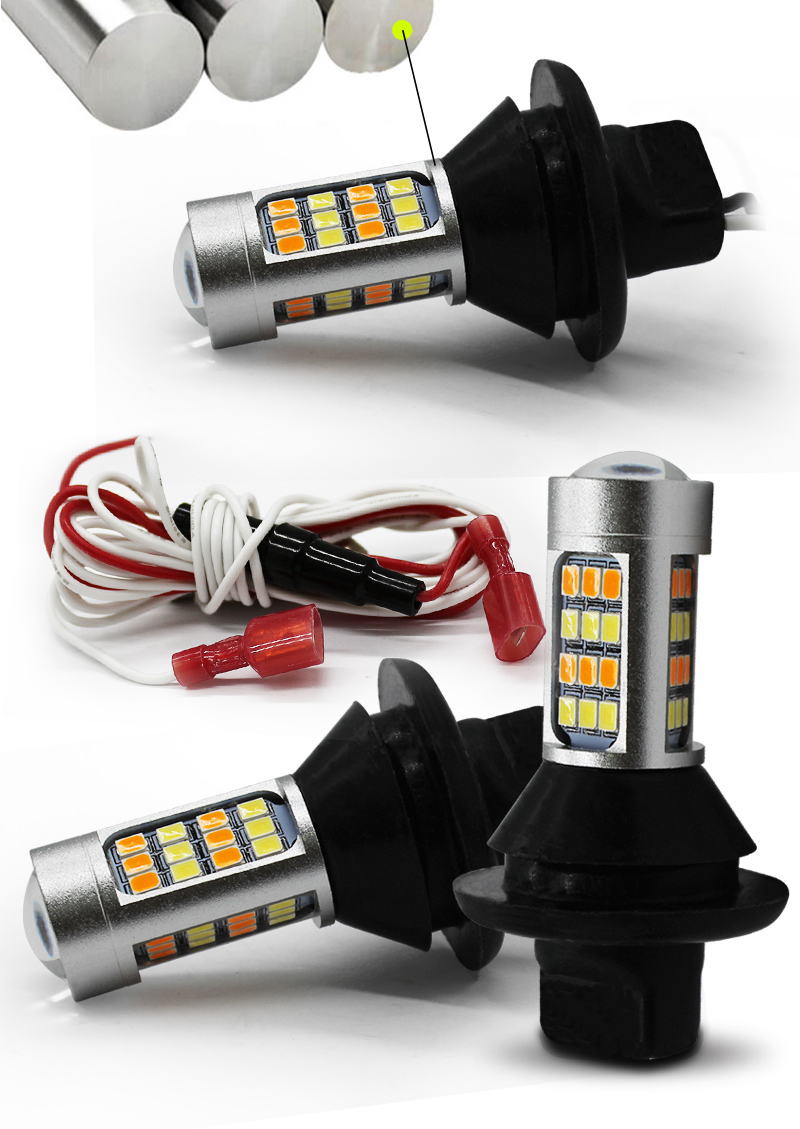 Car DRL LED white yellow Dual Color Daytime Running Light with Steering canbus Decode BA15S 1156 7440 3156 2835-42SMD Headlight