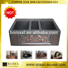 Hand hammered Oil rubble brozen three bowl antique Copper kitchen Sink