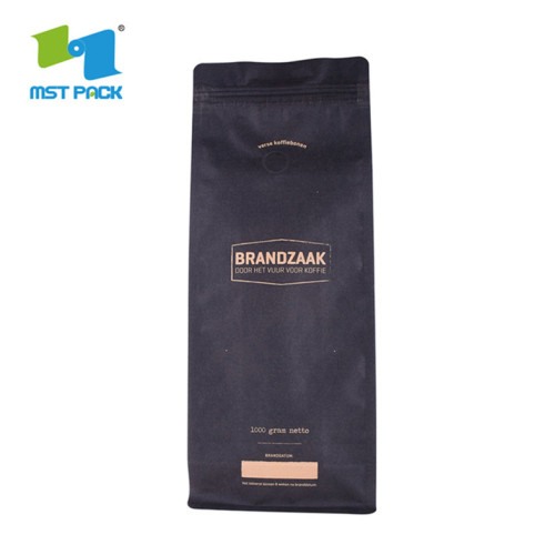 Eco Friendly Kraft Paper Square Flat Coffee Poss med ventil og ziplock