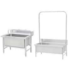 Stainless Steel Floor Mop Sink with Racks and Hooks