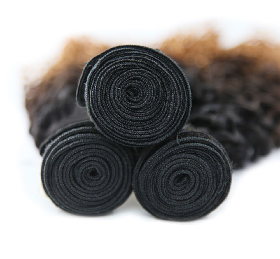 Ombre Brazilian Hair Bundles Deep Wave With Closure, Sew In Human Hair Weave Ombre Hair Weaves Curly