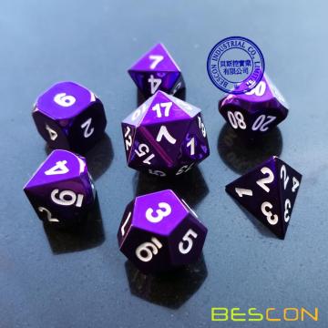 Bescon 7pcs Set Heavy Duty Metal Dice Set Glossed Color of Purple, Colorful Solid Metallic Polyhedral D&D Dice Set Violet