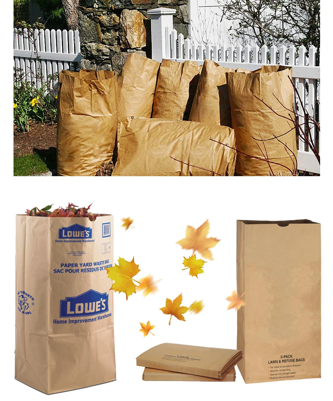 Wholesale Biodegradable Kraft Paper Agriculture Drawstring Fertilizer Flexo Printing Lawn& Garden Waste Bag Paper Leaf Bags