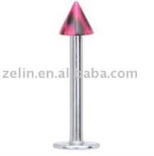 Pink and Black Animal Print Acrylic Cone labret ring body lip piercing