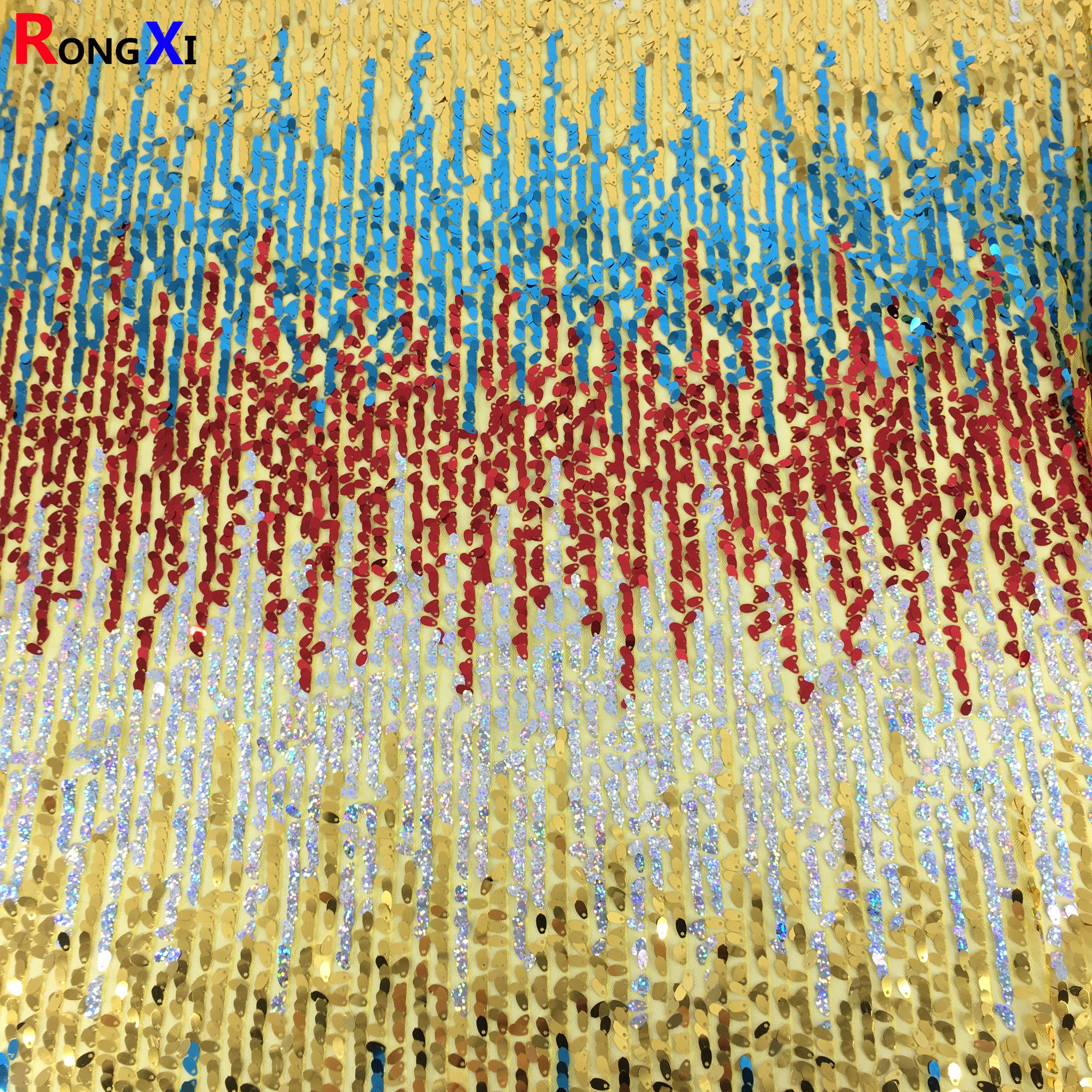 RXF0750 New Gold Multicoloured Tulle Design Sequin Fabric