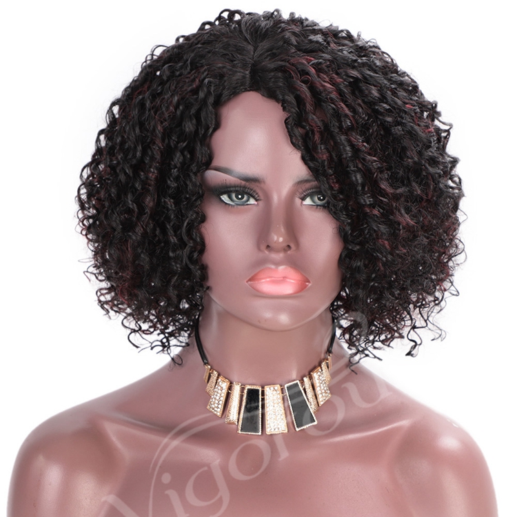 vigorous Highlight Short Bob Cut Fiber Cheap Gluless Mixed Black Bug Best Heat Resistant Synthetic Wig Vendors