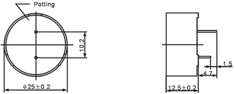 25x12mm Piezoelectric Trasducer Buzzer 12V 800Hz 3mA