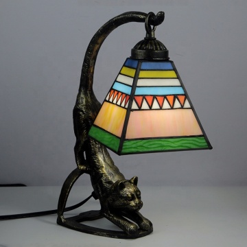 Tiffany Style Wild Cat Lamps Stained Glass Lampshade Table Lamp