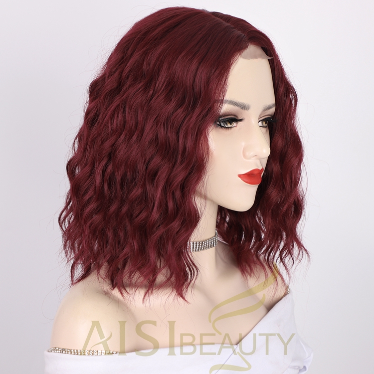 Afro Bug Water Wave Glueless Fiber Ladies Wholesale Lace Frontal Short For Women Cheap Curly Wig Synthetic Hair