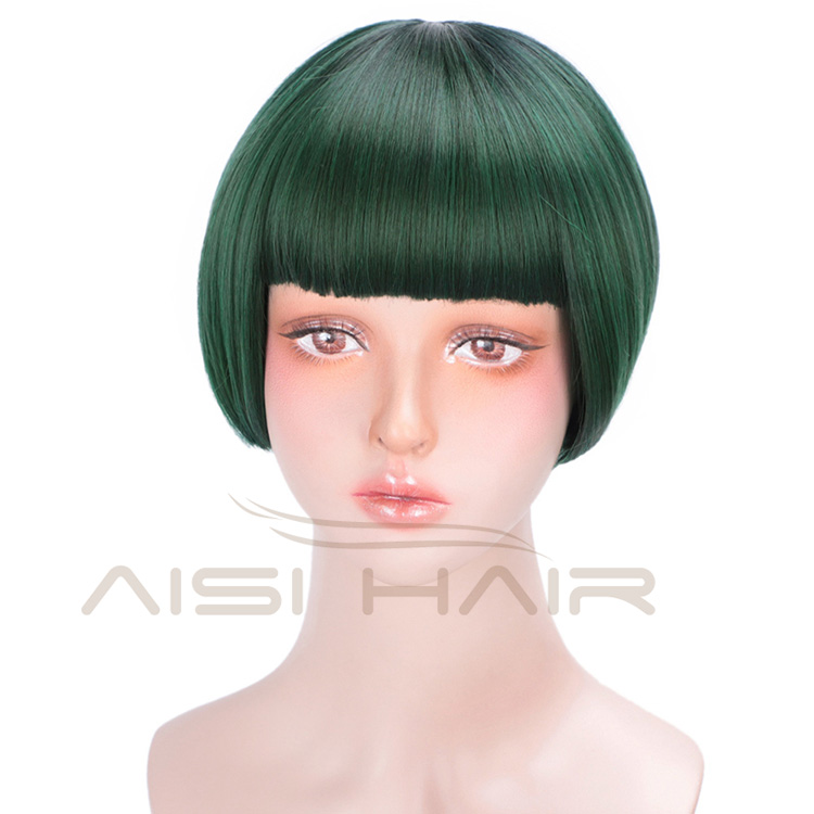 Aisi Hair Short Straight Hair Bob Wigs Synthetic Cosplay Short Wigs Heat Resistant Fiber Green Short Bob Wigs for Women