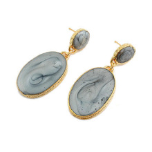 Gold big stone earrings petrol dripping earrings