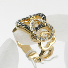 Fashion Jewelry Gold Plated Alloy White Rhinestone Rings Imitation Crystal Cross Love Hearts Rings for Women