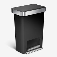 Rectangular Black Plastic Stainless Steel Soft Close Lid Step Pedal Kitchen Trash Can