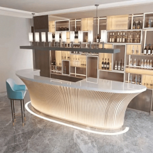 Oak Wood Front Wine Counter with LED Lights for Pub and Club