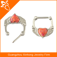 heart nose piercing, opal septum clicker, opal nose ring