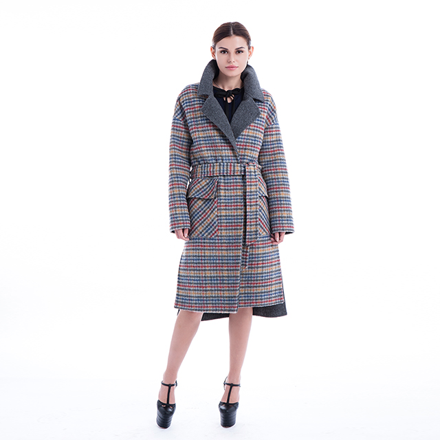 Plaid long cashmere coat