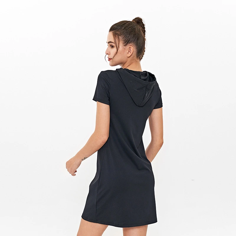 Hot Selling Fashion Hooded Dress Short Sleeves Casual Dress Gym Fitness Sportswear