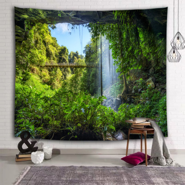 Mountain Cave Wall Tapestry Waterfall Nature Green Tapestry Wall Hanging for Livingroom Bedroom Dorm Home Decor