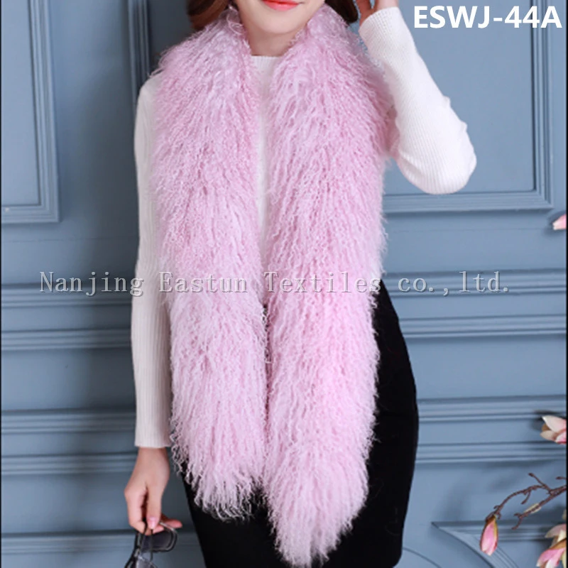 Long Pile Natural Mongolian Fur Scarf Eswj-29A