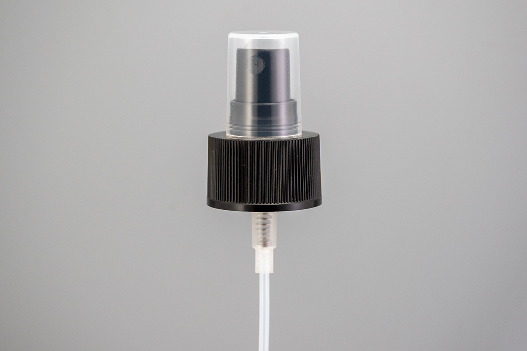 28/410 Penyembur Kabus Halus Bergaris Hitam Dengan Penutup Jelas 28/410 Black Ribbed Fine Mist Sprayer With Clear Cap