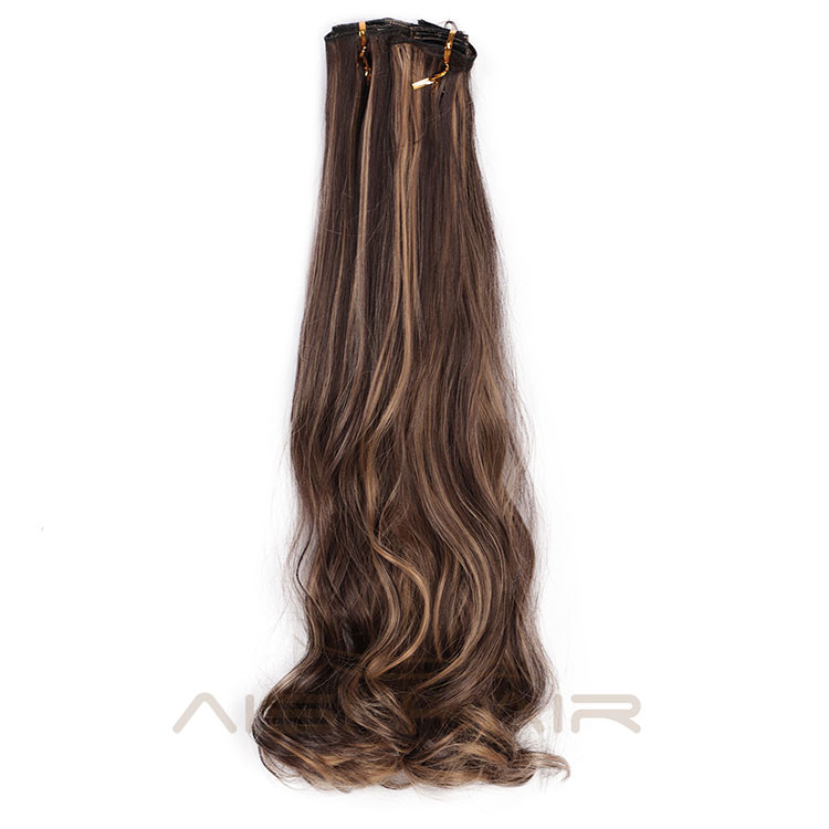 Aisi Hair High Temperature Fiber 8 Pcs Full Head Curly Synthetic 18 Clips In Hair Extensions Popular Mixed Colors Hairpieces