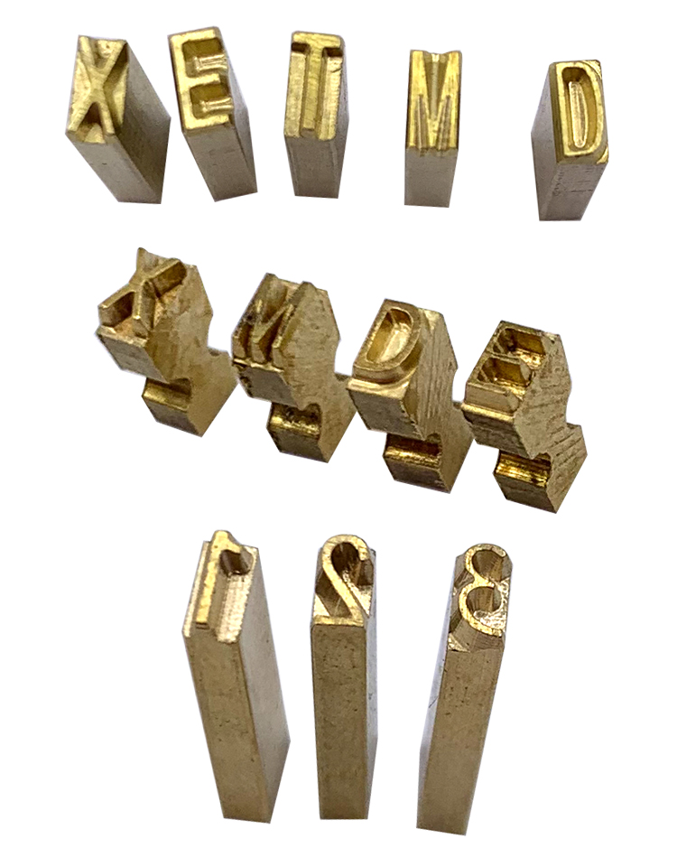 Fineray brand size in 2*4*15mm English brass stamp letters for date coding machine in Two-lines