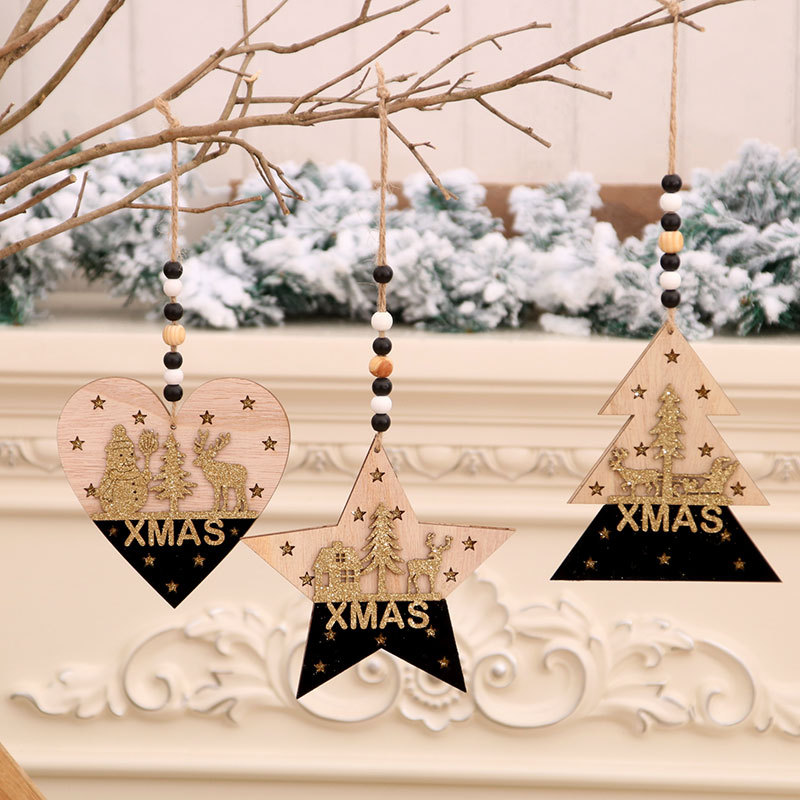 4Pcs Wooden Star Christmas tree decoration Pendants Ornaments for Christmas decoration Ornament New Year Kids Gift