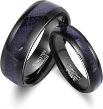 Nebula Galaxy Tungsten Promise Rings for Couples - Custom Engagement Wedding Bands with Names