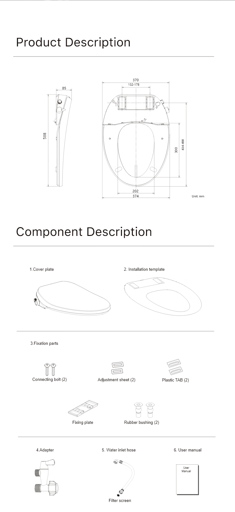 TB002 New Non electric bidet toilet seat soft close toilet seat damper of bathroom