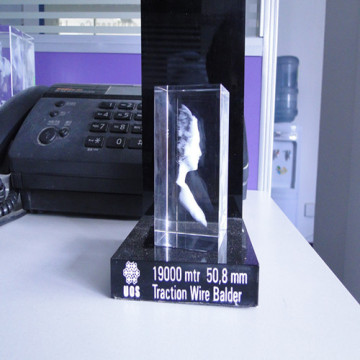 3D Laser Engraved Glass Cube Paperweight