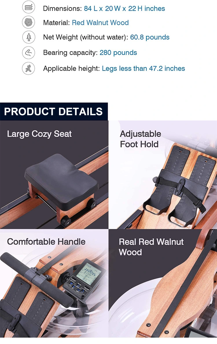 Home Fitness Gym Solid Air Wood Scull Water Wholesale Crane Rower Boat Rowing Machine