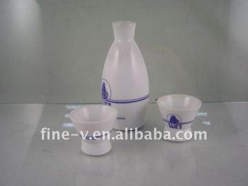 Ceramic sake pot and cup set, shochu bottle and cup