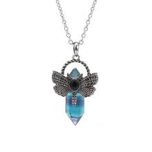 Fluorite Hexagonal Pillar Silver Dragonfly Pendant Necklace Choker Jewelry