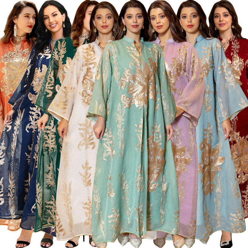 جزئیات لباس شب عبای مشبک مهره دار Beaded Mesh Abaya Evening Gown Detail