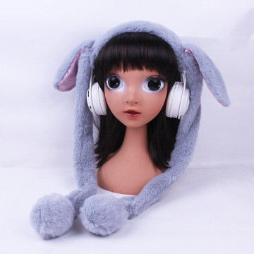 토끼 귀는 Bluetooth Winter Plush 헤드폰 LED 조명이 있습니다