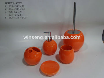 Hot sales ceramic orange bathroom accessory set