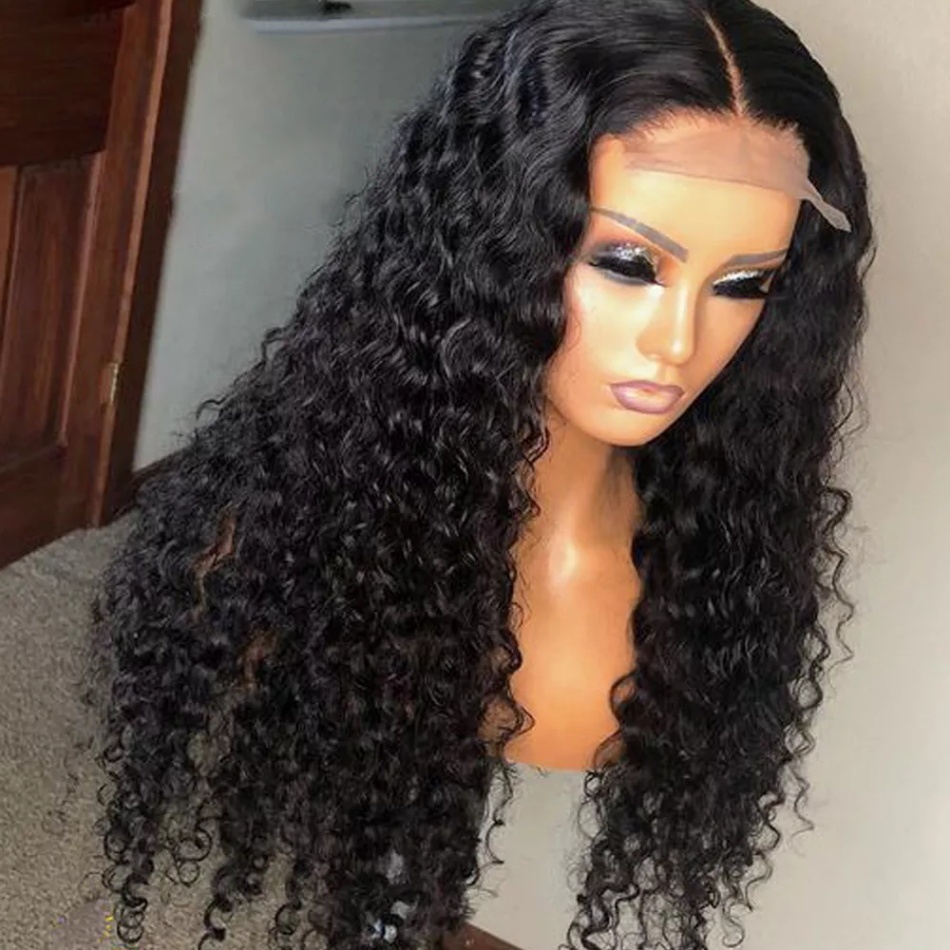 180% Deep Curly 5x5 Lace Closure Frontal Wig Human Hair Wigs For Black Women Transparent HD Pre plucked Frontal Wig Vendor