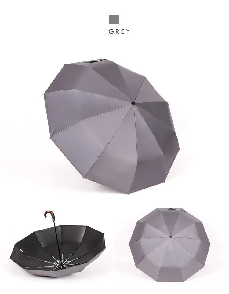 Business Sunny Rain Dual-Purpose J-Shaped Fully Automatic Triple Folding Umbrella