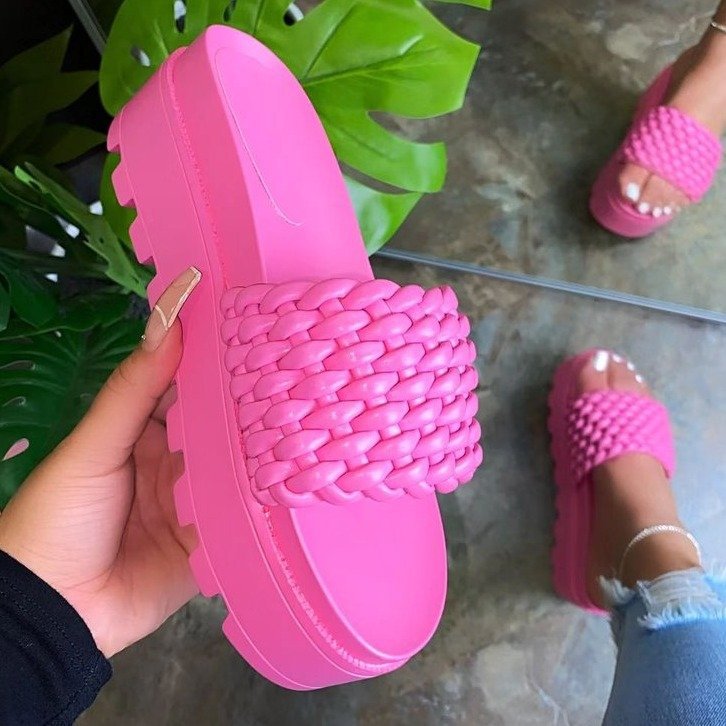 Designer spring PVC for ladies outdoor footwear platform sandals adult braided heel print luxury women mules slippers 2021