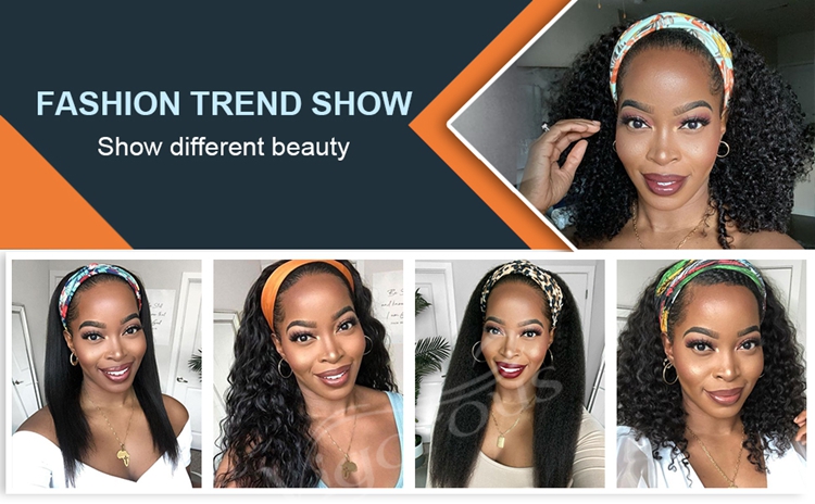 Wholesale Black 20 Inch Body Wave Cheap Women's Raw Brazillian Real Human Hair Half Wigs With Ice Silk Headband Clipin Curly