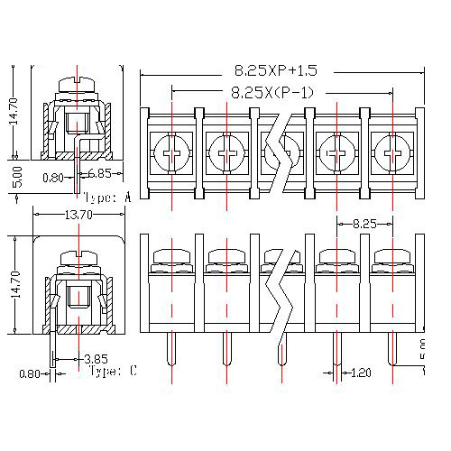 AT835-8.25XXX-AC Barrier Terminal Block Pitch8.25mm 