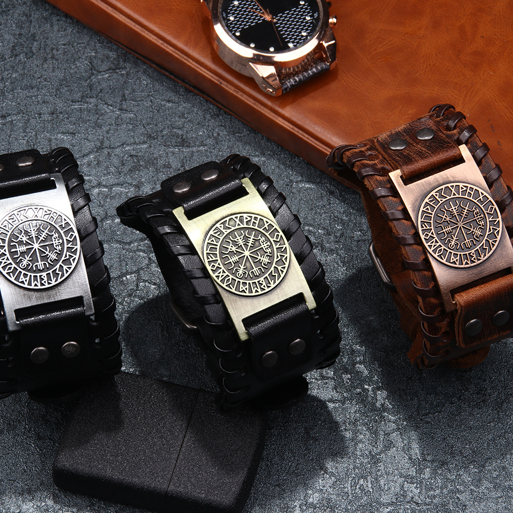 New Black Brown Vintage Genuine Leather Bangles Wide Leather Bracelet For Women Men Bracelet Ethnic Punk Charm Jewelry