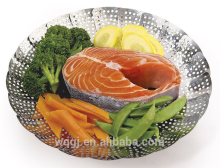 Round Shape Kitchen Utensils Large Commercial Collapsible Vegetable and Fruit Steamer Stainless Steel Fordable Food Steamer