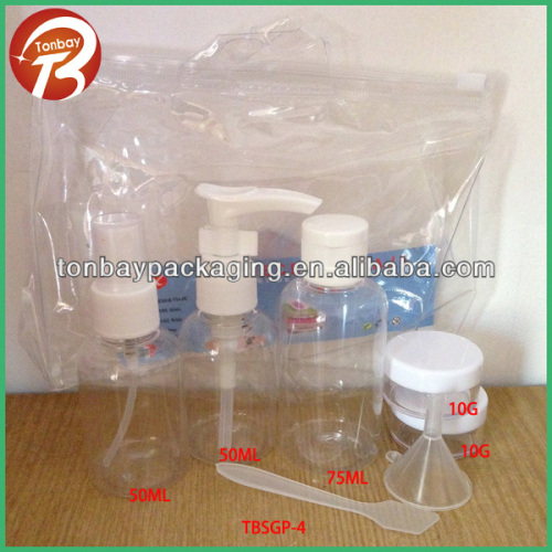 50ml 75ml and 10g PET empty travel bottle and jar set with plastic bagTBSGP-4