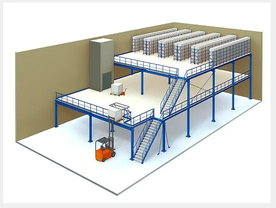 Mezzanine Platform with Staircase Handrails Gates