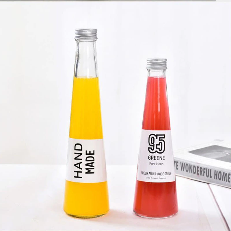 Beverage Juice Cone Shape Glass Bottle of 300ml, 250ml, 200ml