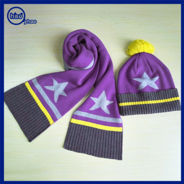 Yhao winter children warm scarf hat set star jacquard knitted hat scarf