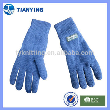 wholesale men blue knitted acrylic woven five fingers gloves